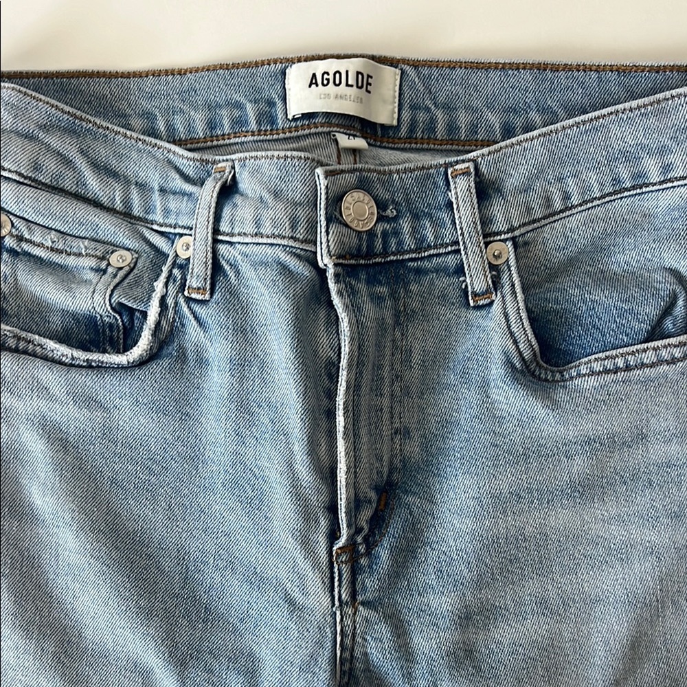 AGOLDE Toni Mid Rise Skinny Jeans in Daylight Light Wash Distressed 27 - Picture 4 of 9